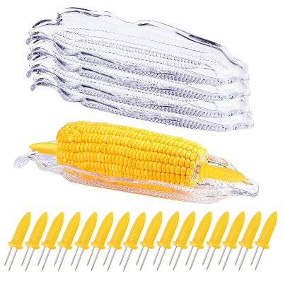 PEOUWNES Stainless Steel Corn Holders, 16-Piece Set with 5 Trays