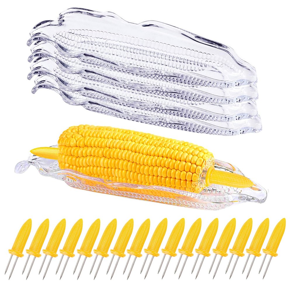 PEOUWNES Stainless Steel Corn Holders, 16-Piece Set with 5 Trays