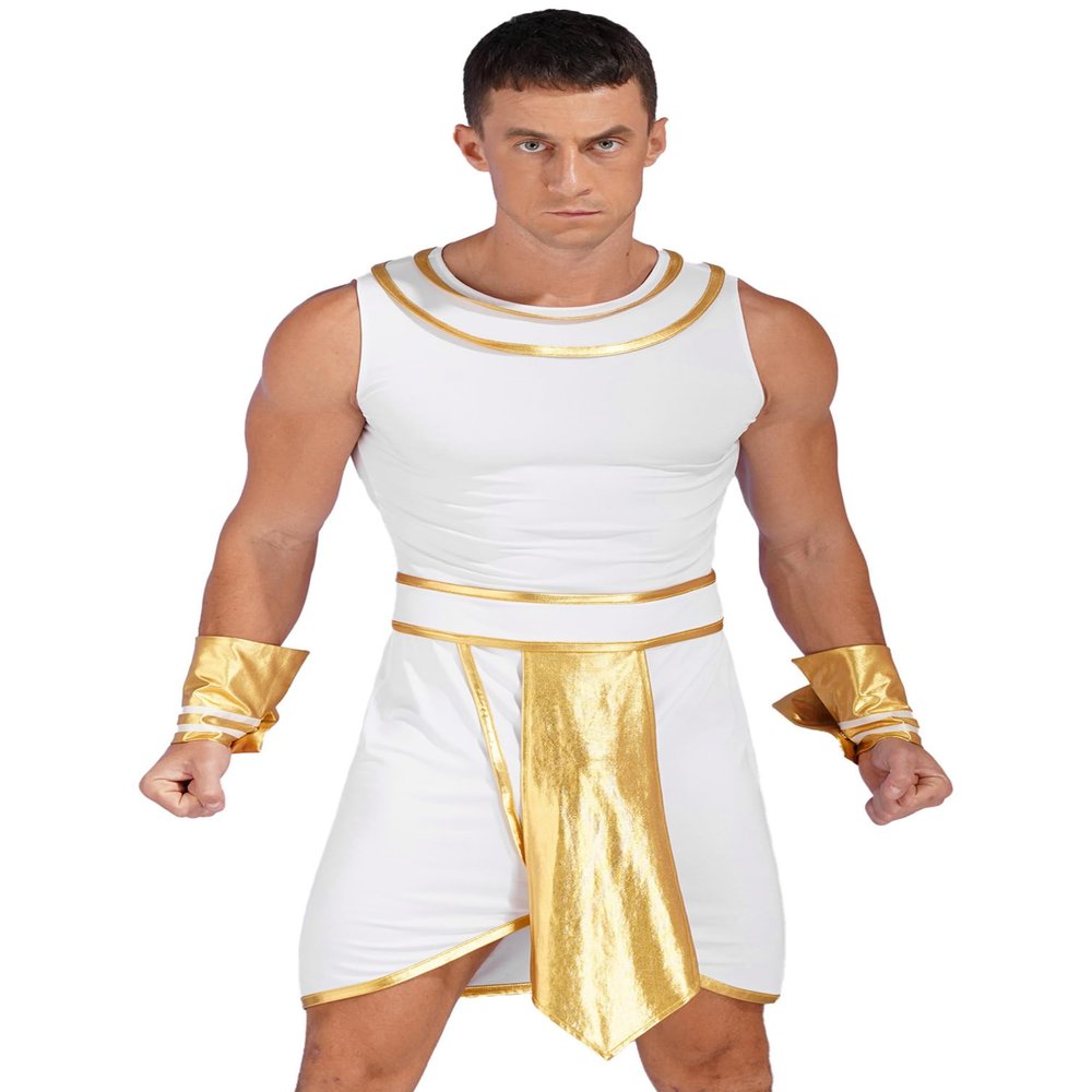 MSemis Egyptian Pharaoh Costume for Men, White, XXL