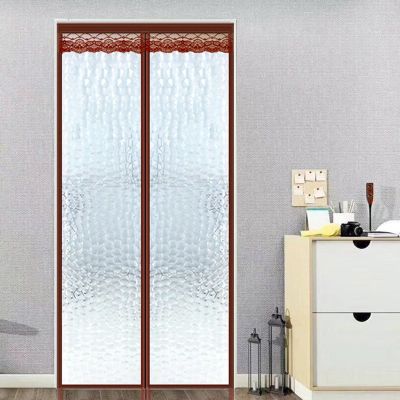 Magnetic Thermal Door Curtain, Cold and Heat Protection, Waterproof, Windproof, Brown Cube, 110 x 205 cm