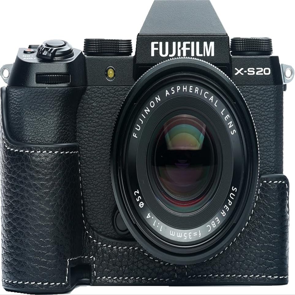 Zakao X-S20 Handmade Genuine Leather Half Camera Case for Fujifilm X-S20, Black
