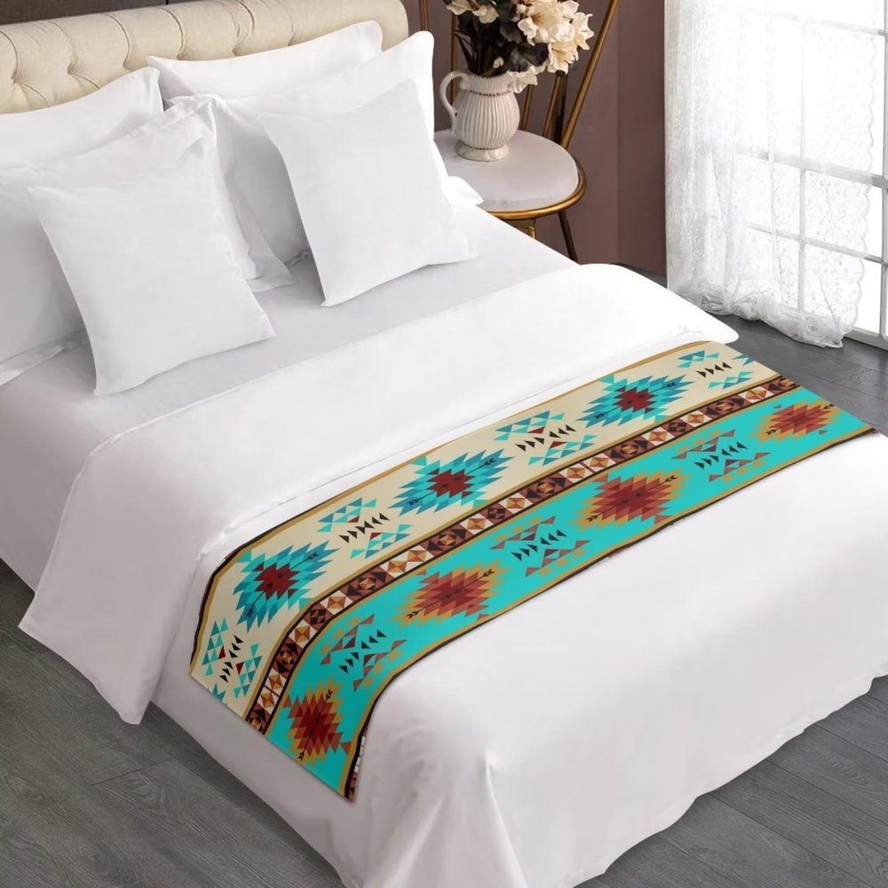 ZFRXIGN Tribal Aztec Turquoise Bed Runner