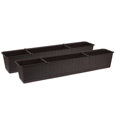Tymar Rattan-Style Window Planter Boxes with Saucers, 2-Pack, Brown, 80 cm