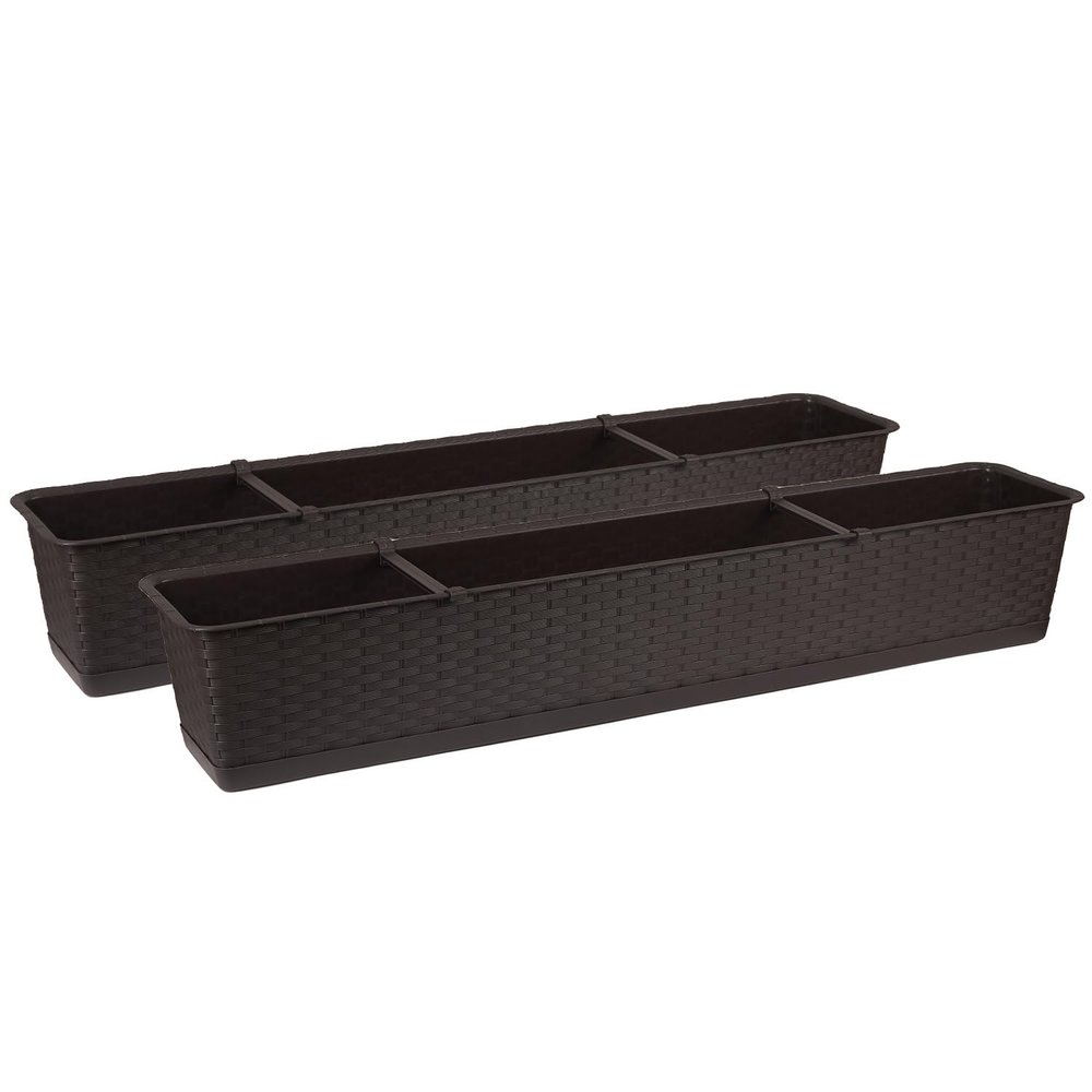 Tymar Rattan-Style Window Planter Boxes with Saucers, 2-Pack, Brown, 80 cm