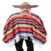 Mexican Costume for Adults, Poncho with Tassels, Embroidered Sombrero and Fake Mustache, Blue view 1