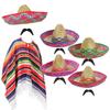 Mexican Costume for Adults, Poncho with Tassels, Embroidered Sombrero and Fake Mustache, Blue view 2