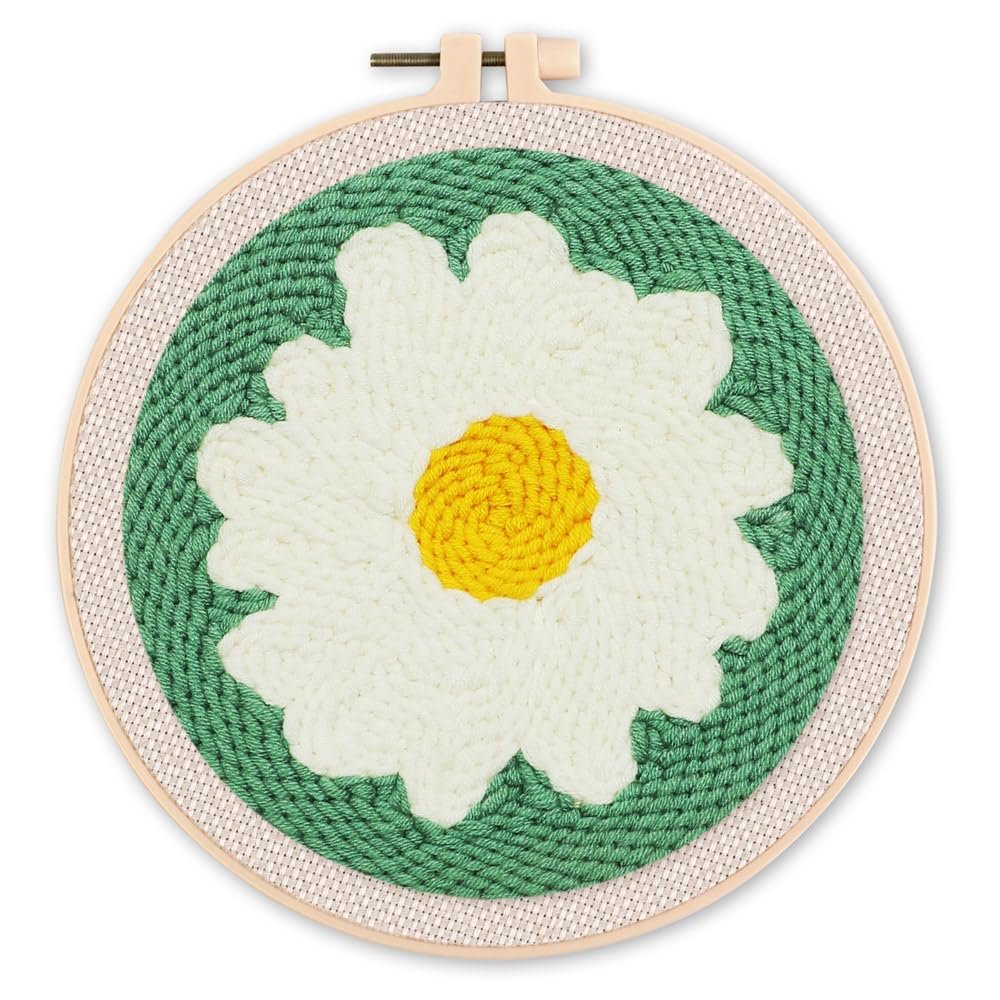Figured'Art Punch Needle Set for Adults – White Daisy, 20 x 20 cm