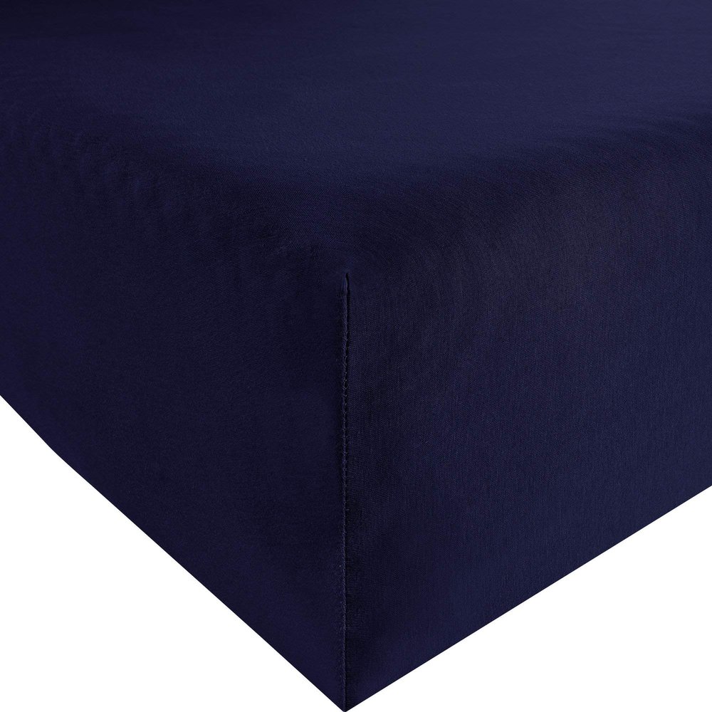 Erwin Müller Freising Stretch Jersey Fitted Sheet, Navy, 90x190–100x220 cm