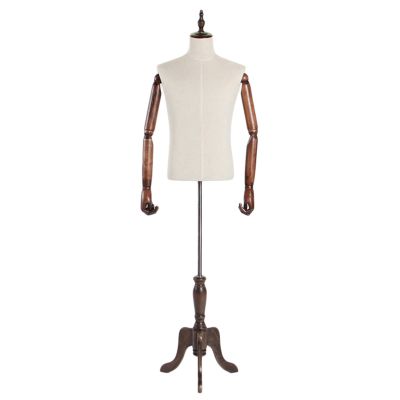 Male Mannequin Torso with Wooden Arm and Adjustable Stand, Size L