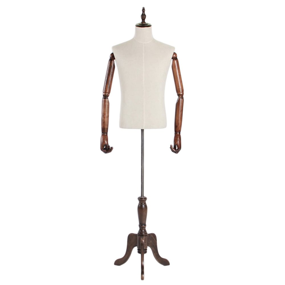 Male Mannequin Torso with Wooden Arm and Adjustable Stand, Size L