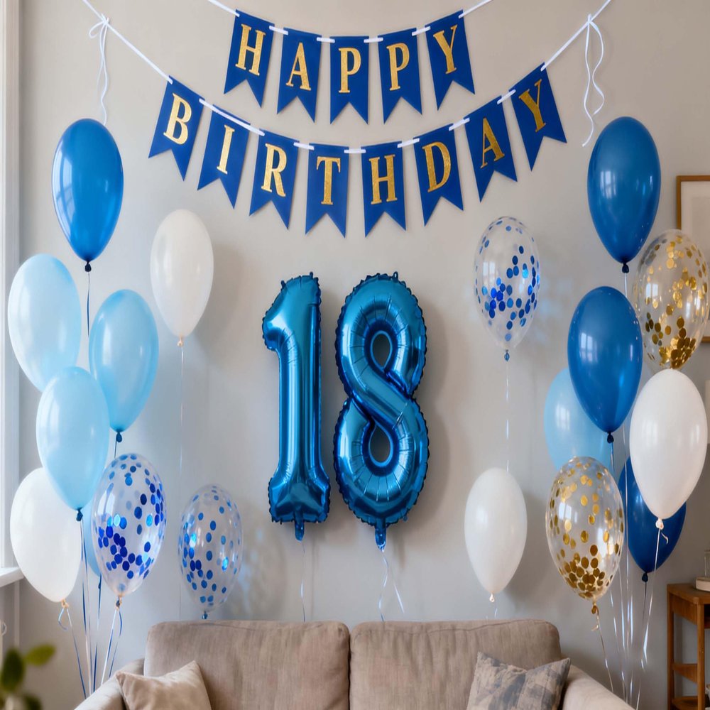 Blue and Gold 18th Birthday Decorations for Boys and Girls