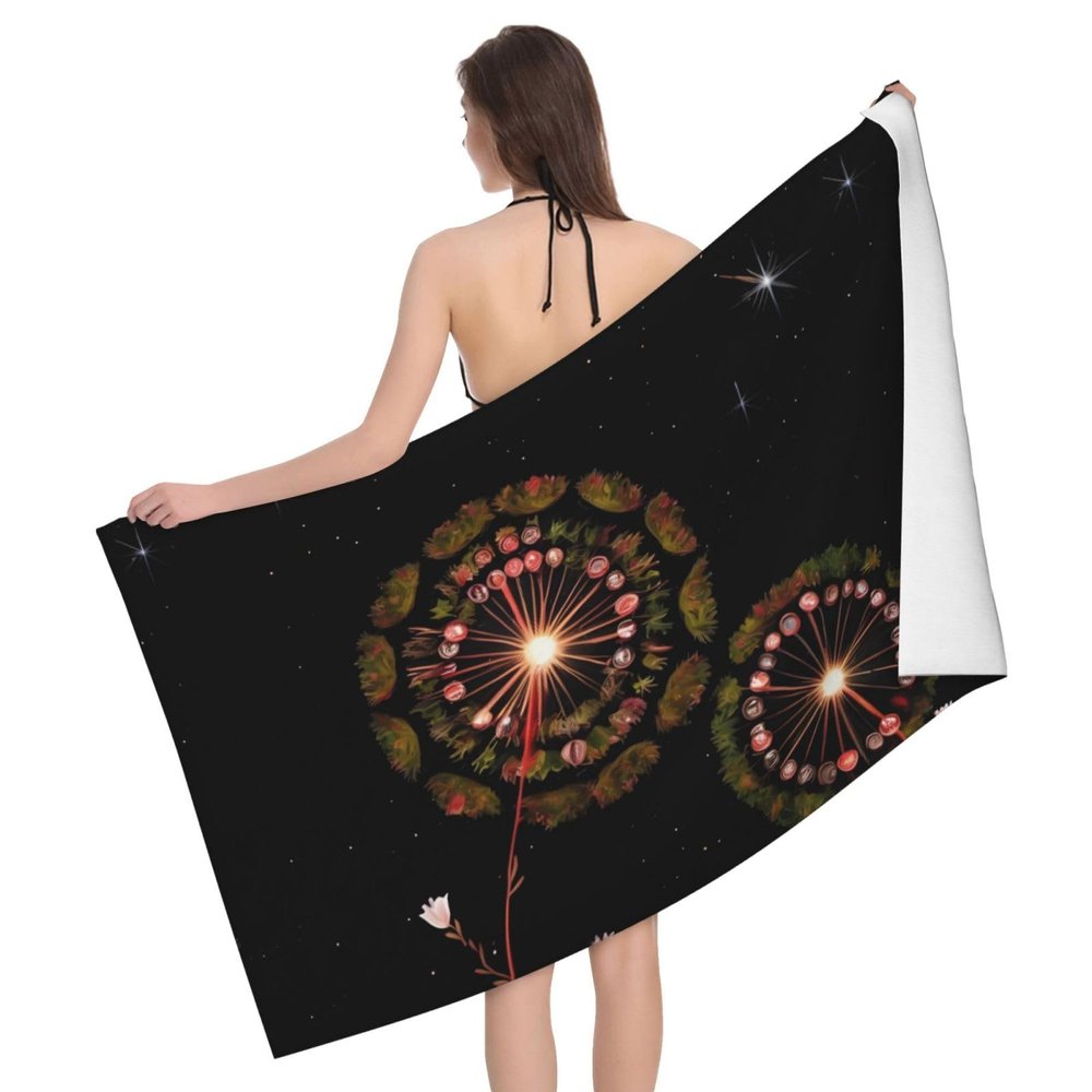 Starry Dandelion Microfiber Bath Towel, 80 x 130 cm, for Bathroom, Swimming, and Sports