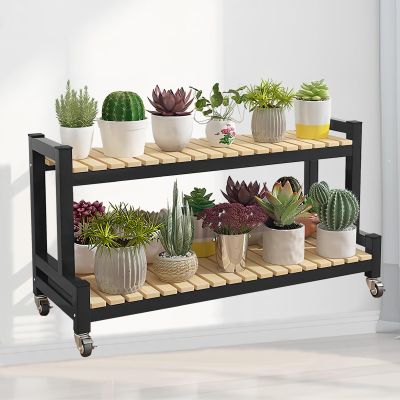 LIGUOYI 2-/3-Tier Plant Stand with Wheels, Metal, 80/100/120 cm