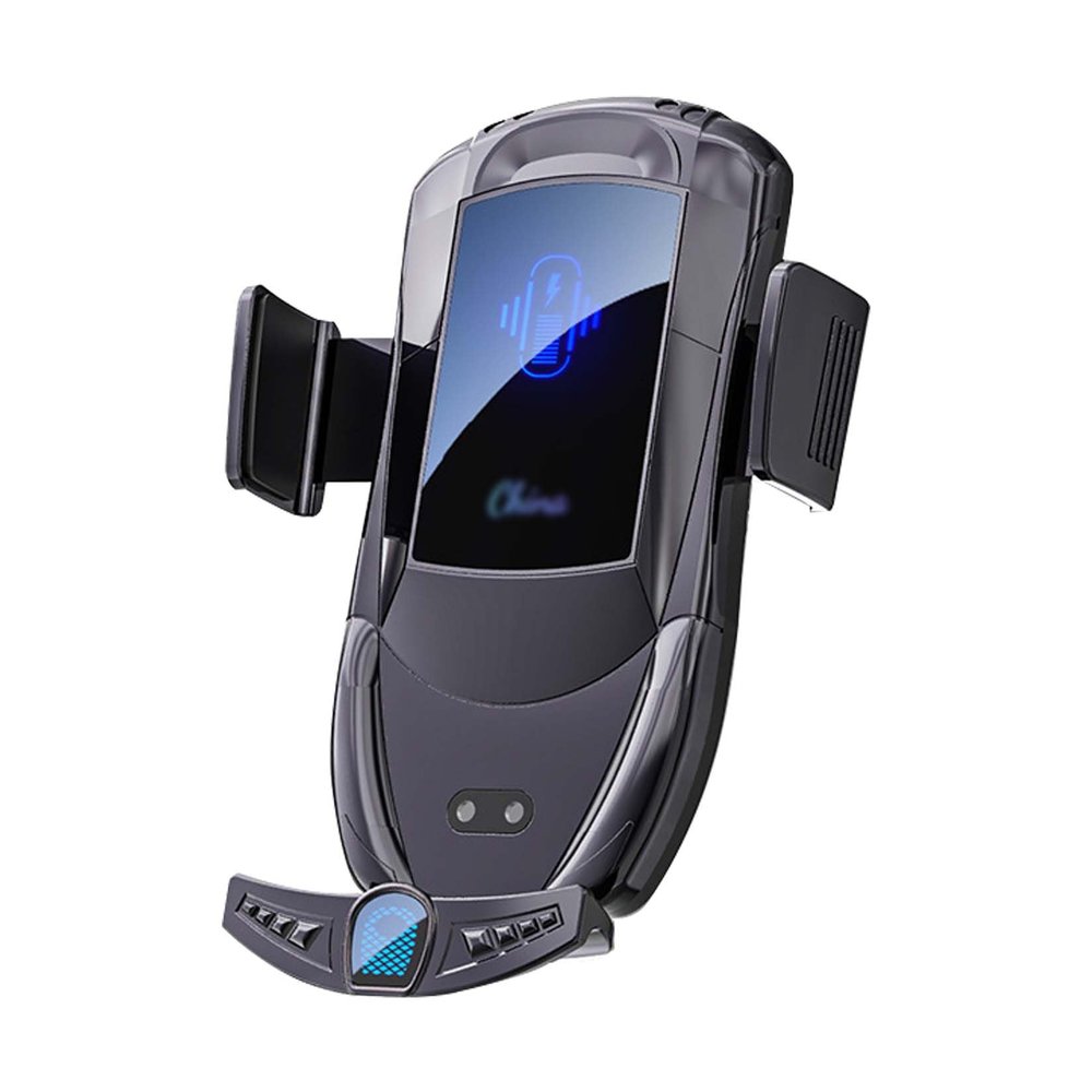 Wireless Car Phone Holder with Intelligent Induction, Motorized Grip, Telescopic Arm and 360° Rotation (B-Black)