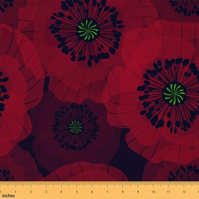 Rustic Country-Style Watercolor Poppy Fabric, Waterproof Outdoor Upholstery Fabric, 920 × 150 cm