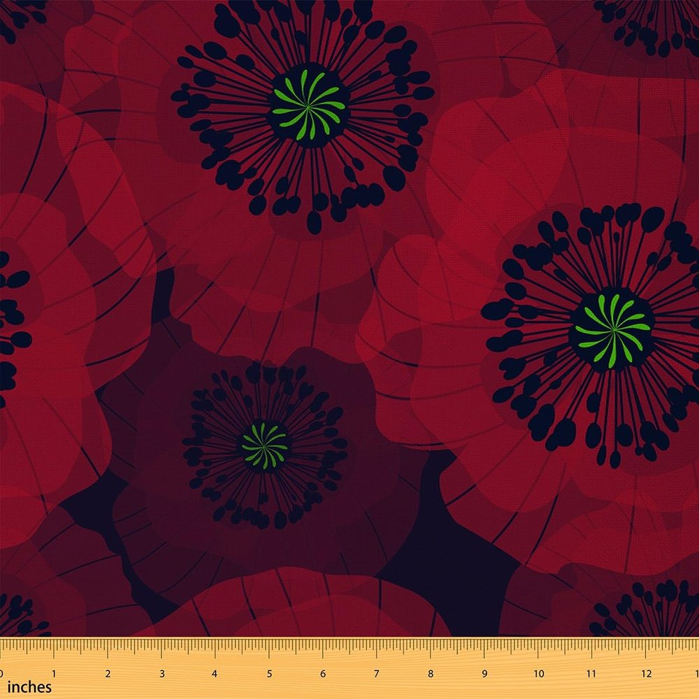 Rustic Country-Style Watercolor Poppy Fabric, Waterproof Outdoor Upholstery Fabric, 920 × 150 cm