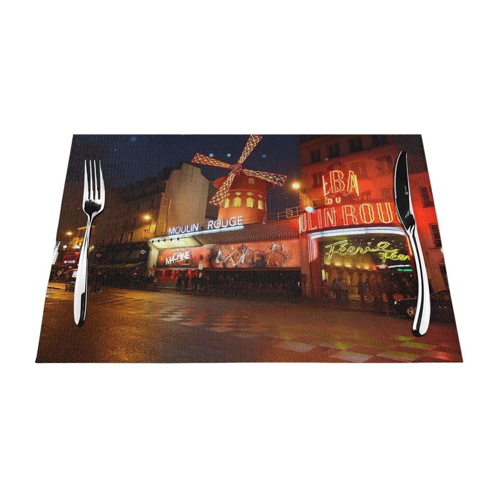 Moulin Rouge Placemats Set of 6, Heat-Resistant Non-Slip Woven PVC Vinyl