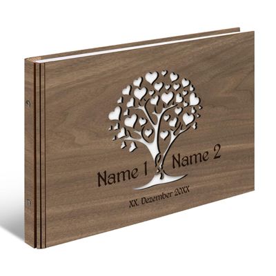 Personalized Wooden Wedding Guest Book A4 - Tree of Hearts