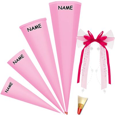 Pink Schultüte Blank Cone, Round, 22–100 cm, with Name and Large Bow