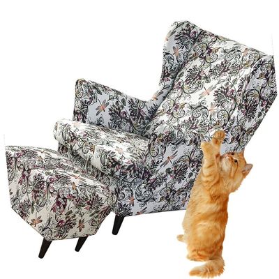 3-Piece Wingback Chair Cover with Ottoman, Stretch Protective Cover, Tiger Pattern, Color #85