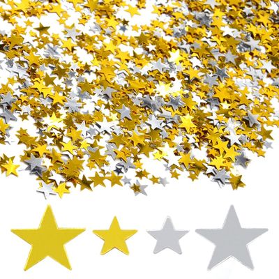 Hocansen 60 g Star Confetti, 6 mm and 10 mm Glitter Stars, Gold and Silver
