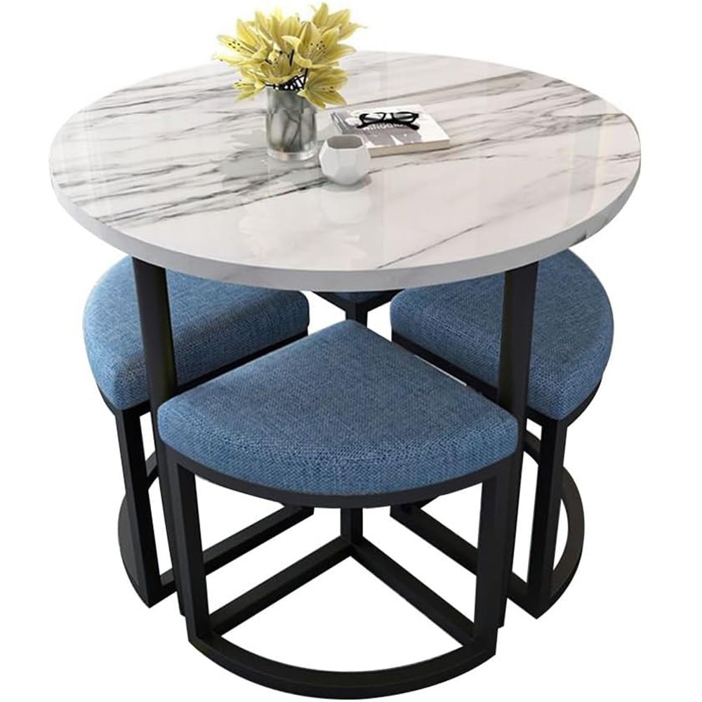 RUANLOV Round Dining Table Set with 4 Chairs, 80 cm Round Conference Table, Meeting Table with Chairs, for Dining Room and Kitchen (B)