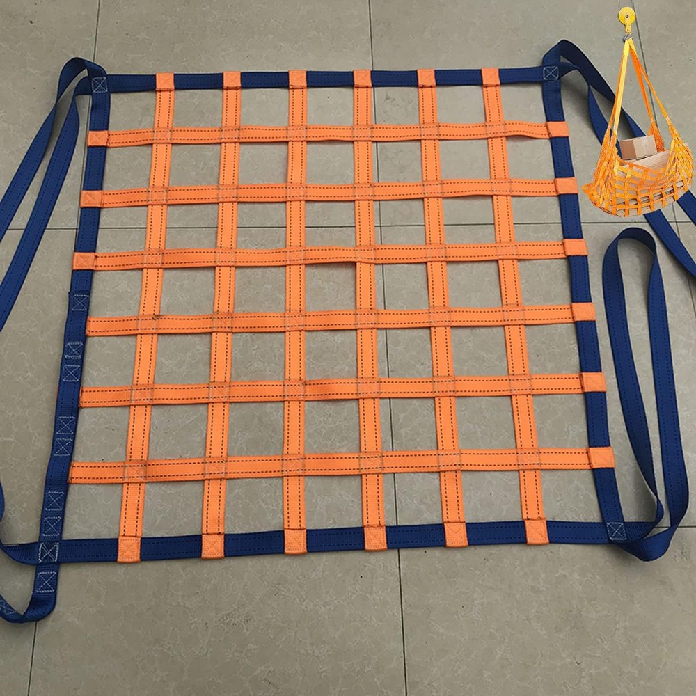 Flat Polyester Cargo Lifting Net, 2 x 2 m, 15 cm Mesh, 2-Ton Capacity