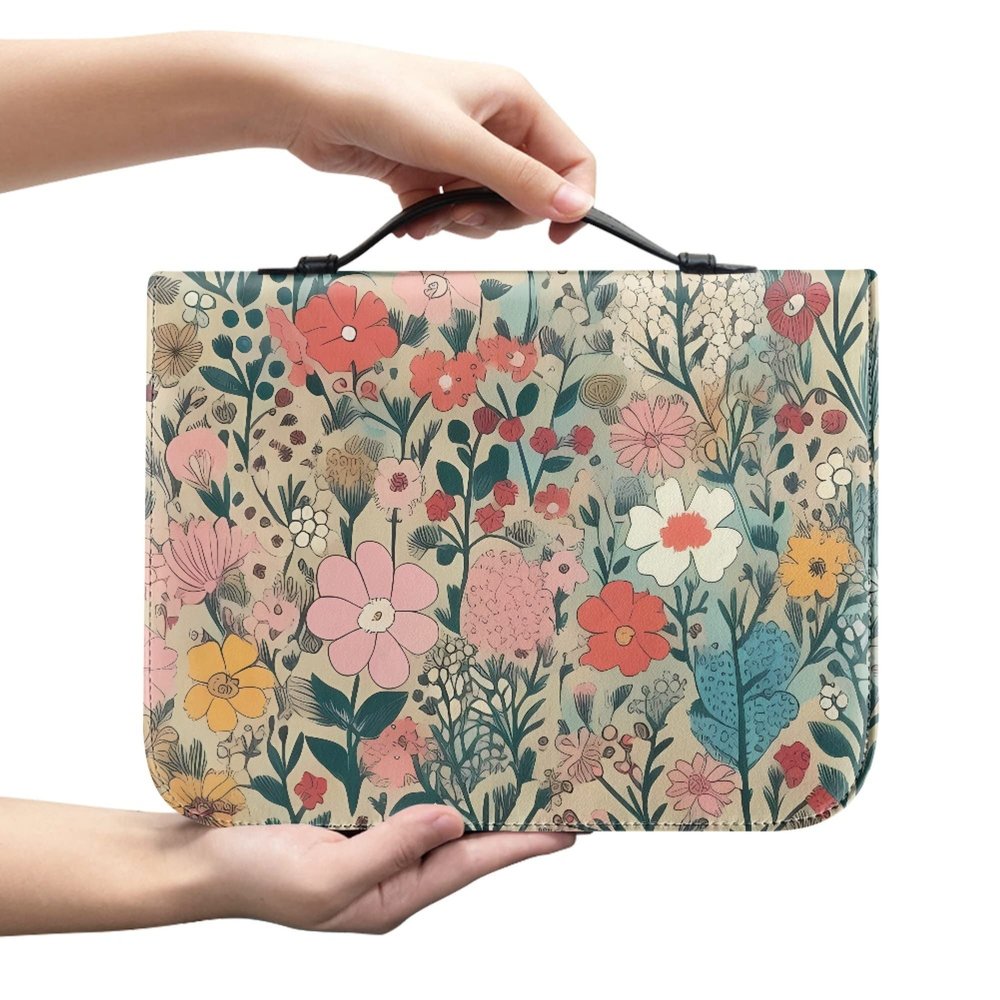 Vodetik Bible Cover with Daisy Pattern, Handle and Zipper