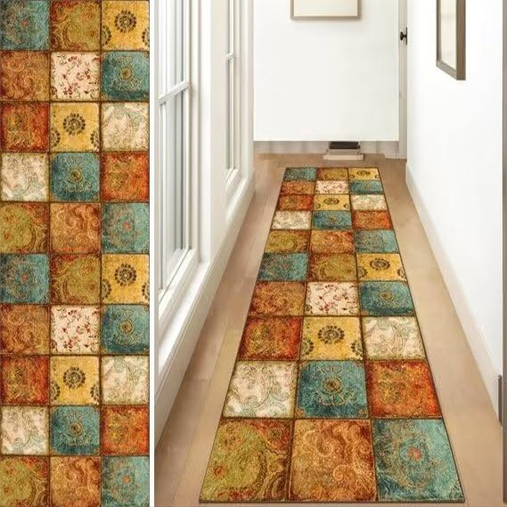 ZUZEKU Vintage Hallway Runner Rug, Non-Slip, Washable, 50 x 450 cm