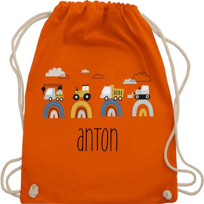 Drawstring Backpack – Construction Vehicles – Orange – One Size