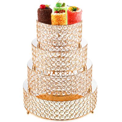 Uiifan 4-Piece Gold Cake Stand Set, Crystal Bead Dessert Display Stands