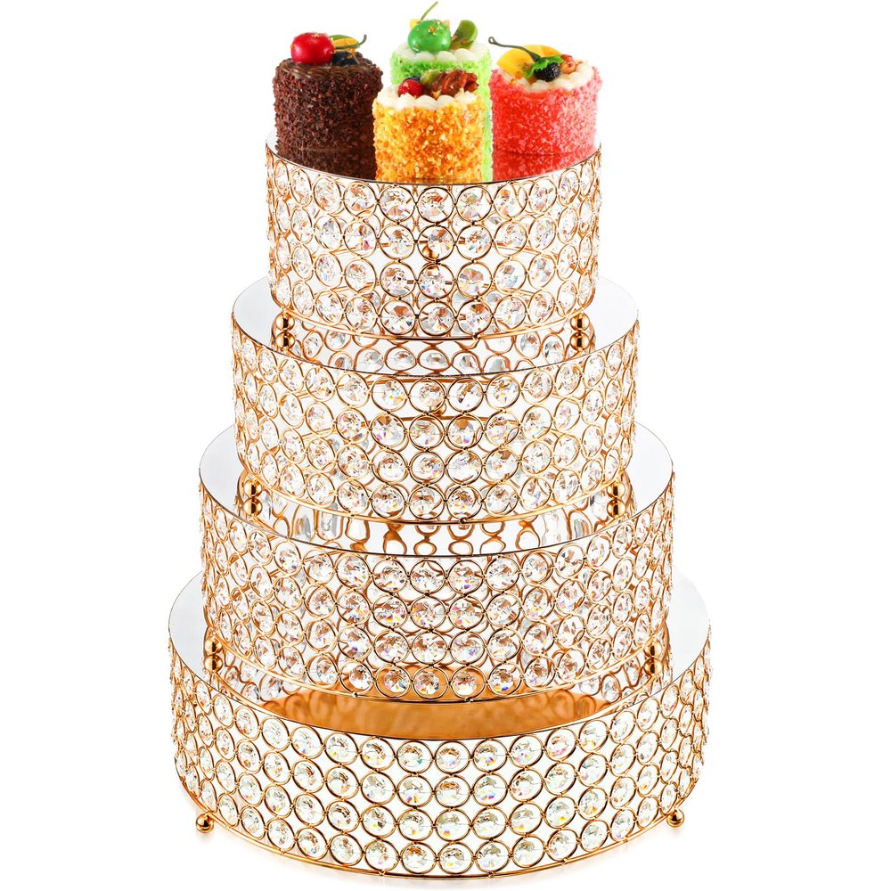 Uiifan 4-Piece Gold Cake Stand Set, Crystal Bead Dessert Display Stands