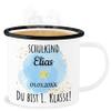 Enamel Mug, 300 ml, White with Black Rim – “Schoolchild, You’re in First Grade!” view 1