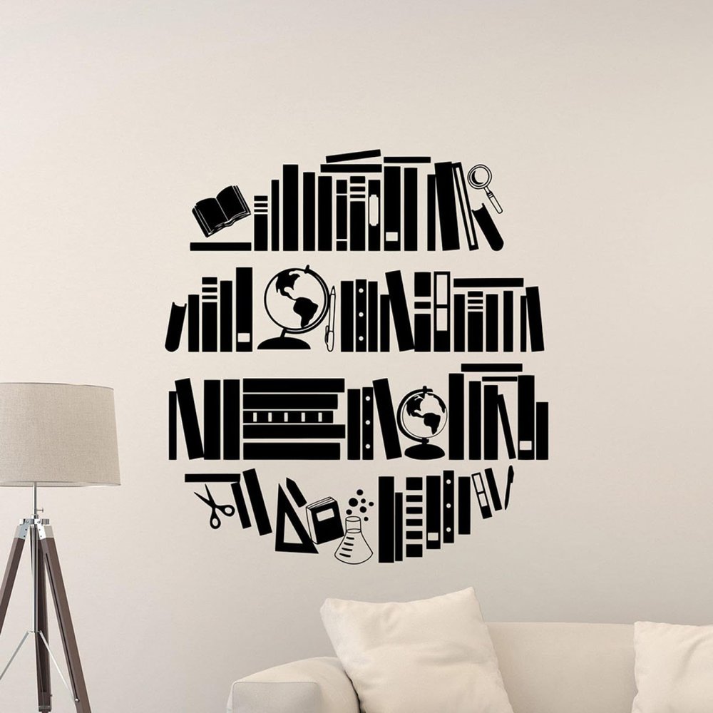 WEIMEIJIE Books Wall Decal Earth Library School Reading Room Bookshelf Classroom Vinyl Wall Art 57 x 61 cm