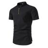 European American Men's Stand-Collar Cotton-Linen T-Shirt, Solid, Size L view 1