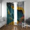 Abstract Mint Green, Teal & Turquoise Printed Blackout Curtains with Gold Texture, 2 Panels, H210 x W132 cm view 1