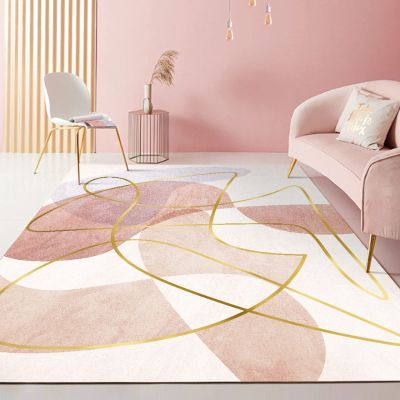 Rug-QJDDUP Short-Pile Area Rug, 110 x 200 cm, Red, Pink, Orange and Yellow Geometric Design