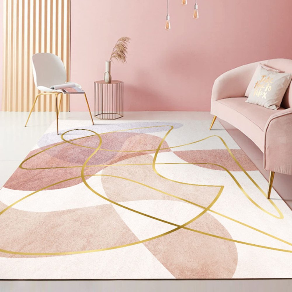 Rug-QJDDUP Short-Pile Area Rug, 110 x 200 cm, Red, Pink, Orange and Yellow Geometric Design