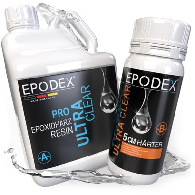 EPODEX PRO+ Epoxy Resin Set | Crystal-Clear Casting Resin for Castings up to 5 cm | With or Without Pigments