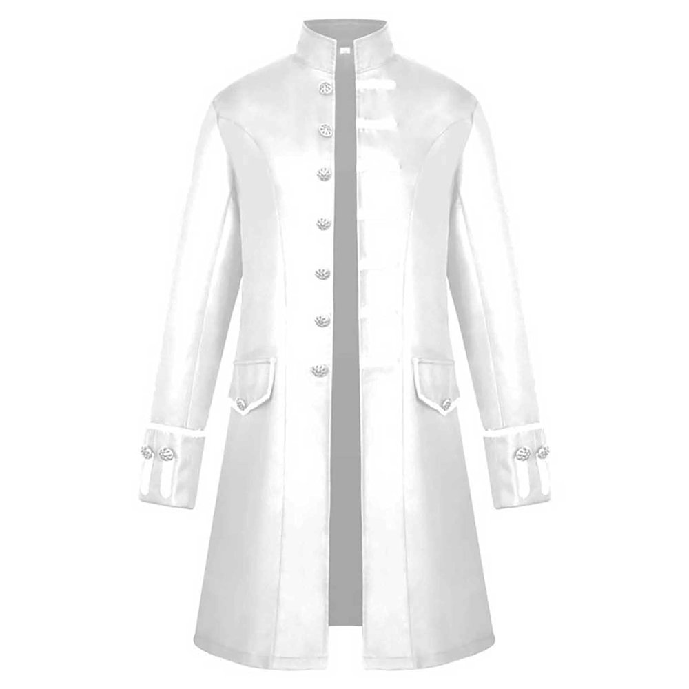 Men's Vintage Tailcoat Jacket, Long Sleeve Gothic Costume Shirt, M3-White