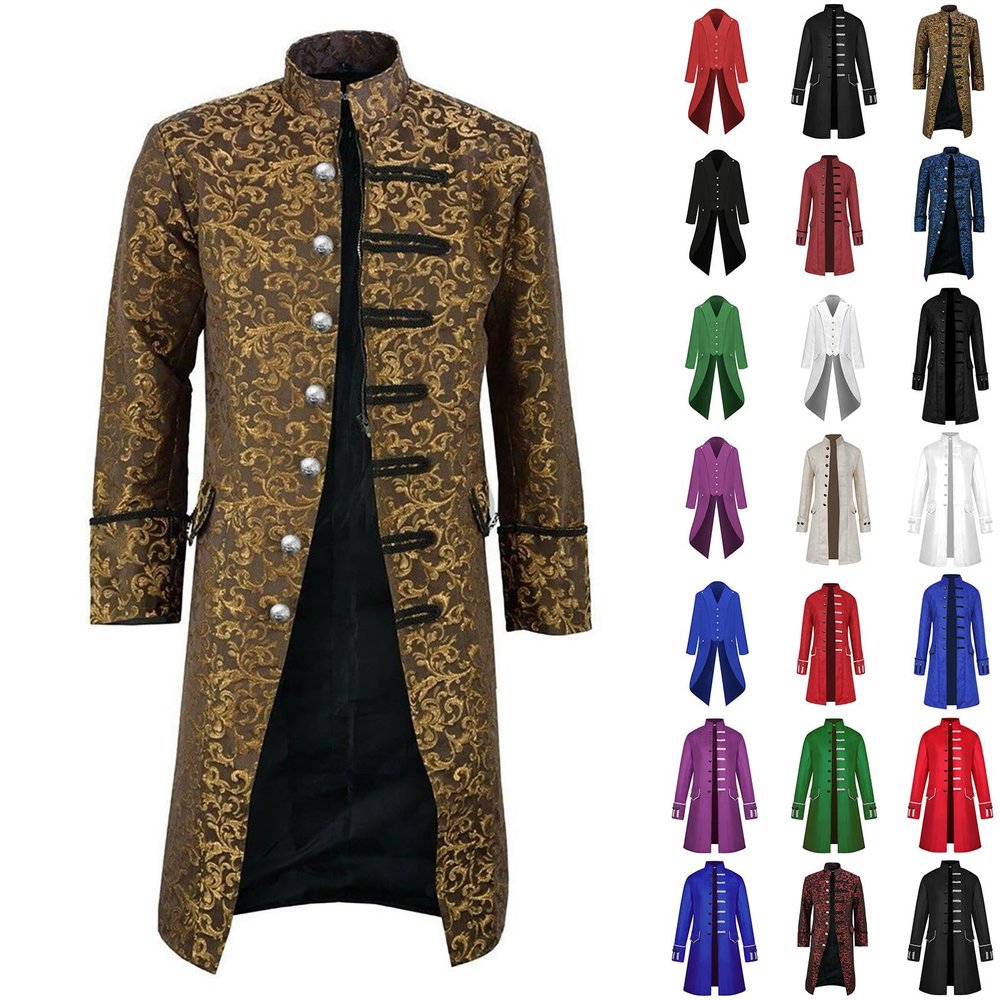 Men's Vintage Tailcoat Jacket, Victorian Cosplay Costume, M1-Yellow