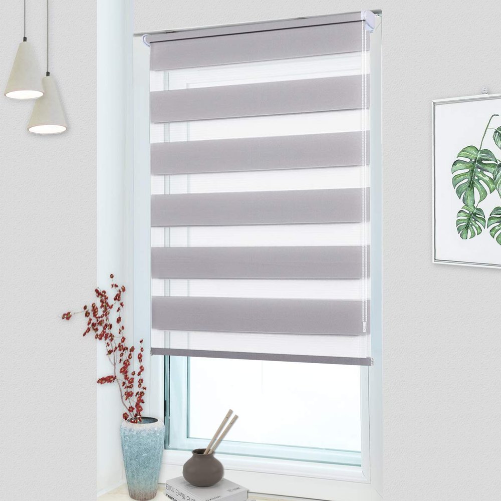 MupFup Double Roller Blind, No-Drill Clip-Fix, Gray, 90 x 150 cm
