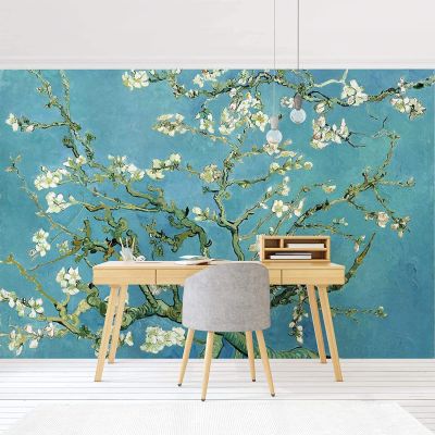 3D Effect Branches and Flowers Canvas-Style Photo Wallpaper
