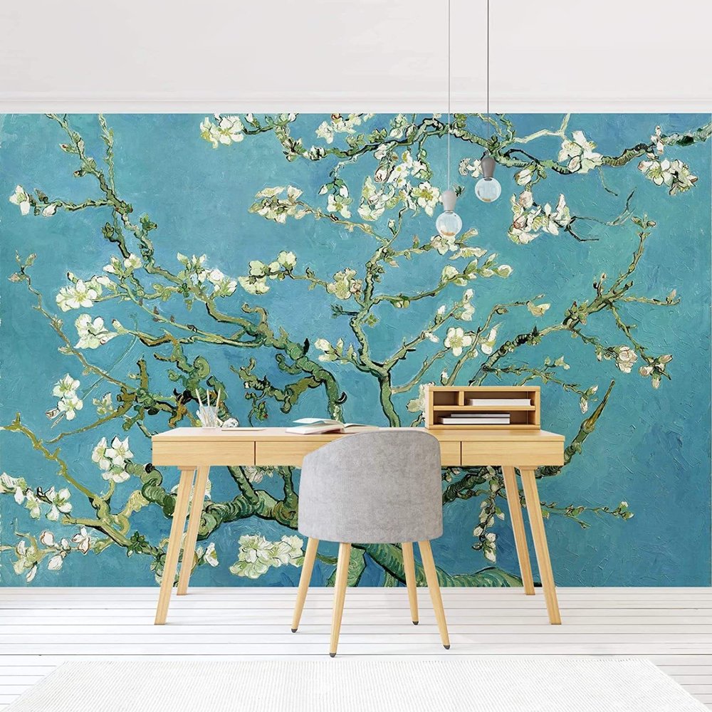 3D Effect Branches and Flowers Canvas-Style Photo Wallpaper