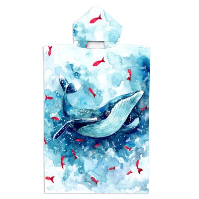FANSU Hooded Bath Poncho for Adults and Children, Soft Microfiber Changing Towel, 65 × 75 cm, Whale 2