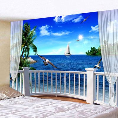 SABORR Window View Sailboat Mwe 3D Wall Tapestry