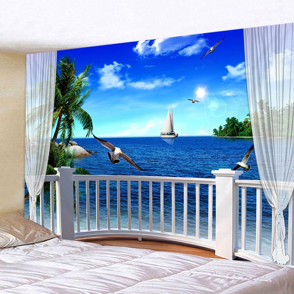 SABORR Window View Sailboat Mwe 3D Wall Tapestry