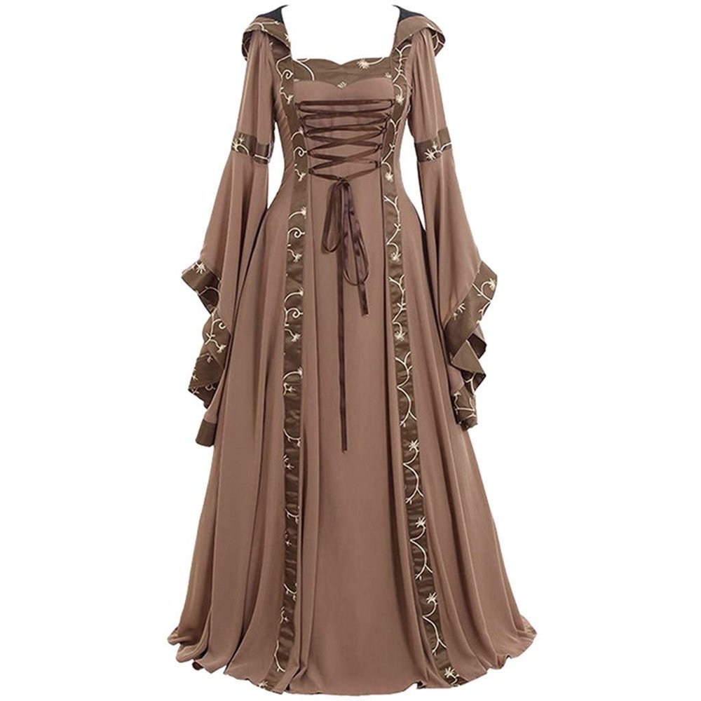 Nsercvb Women's Gothic Hooded Lace-Up Renaissance Maxi Dress