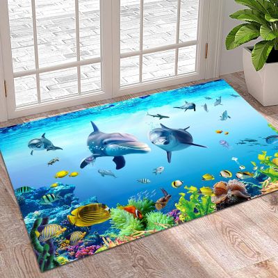 TEMLAN Ocean World Shark Coral Area Rug, Decorative Runner, 60 x 120 cm