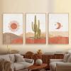 Abstract Landscape Sun and Moon Canvas Wall Art, Desert and Cactus, 60 x 80 cm x 3, Frameless view 1